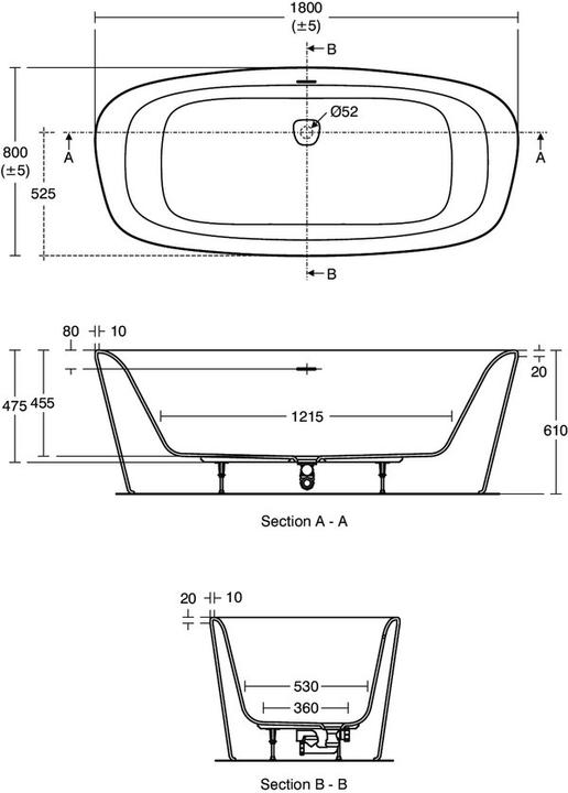 Actual product image Ideal Standard Oval bathtub Dea 80 x 180 cm alpine white smooth E306701 (220 l, 180 cm, 80 cm)