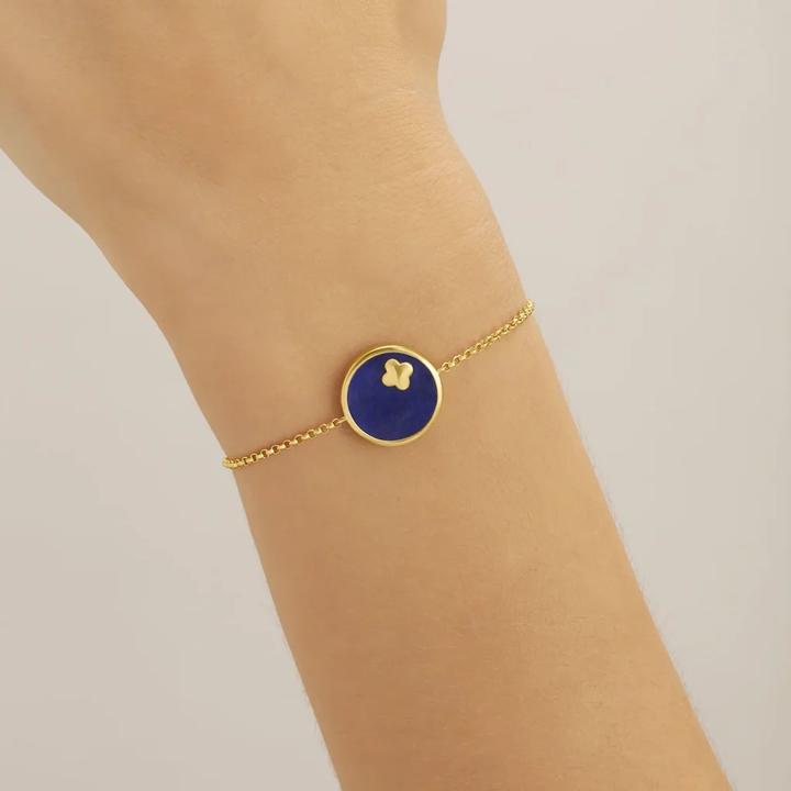 Produktbild Charles Garnier LEGENDE-Armband mit rundem Anhänger und Kleeblatt aus Lapislazuli und goldenem Silber (17.50 cm, Silber)