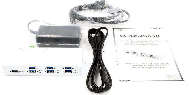 Actual product image Exsys USB 3.2 HUB 7-Port Gen1 White HUB (USB-B, 7 Ports)