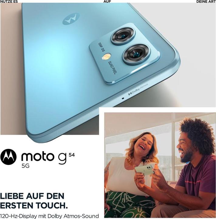 Produktbild Motorola Moto G54 (256 GB, Glacier Blue, 6.50", SIM + eSIM, 50 Mpx, 5G)