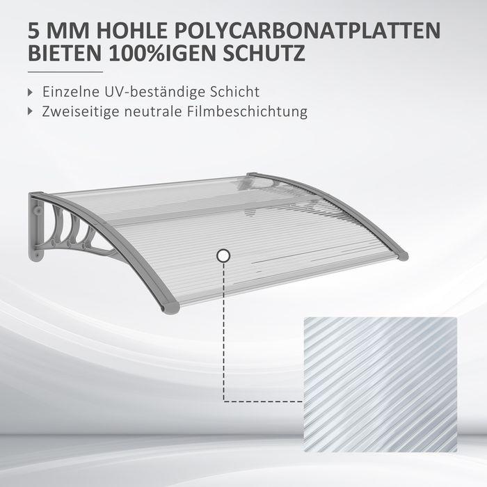 Image du produit Swisshandel24 Vordach für Haustür 100 x 75 cm Pultbogenvordach aus Aluminium und Polycarbonat, silber