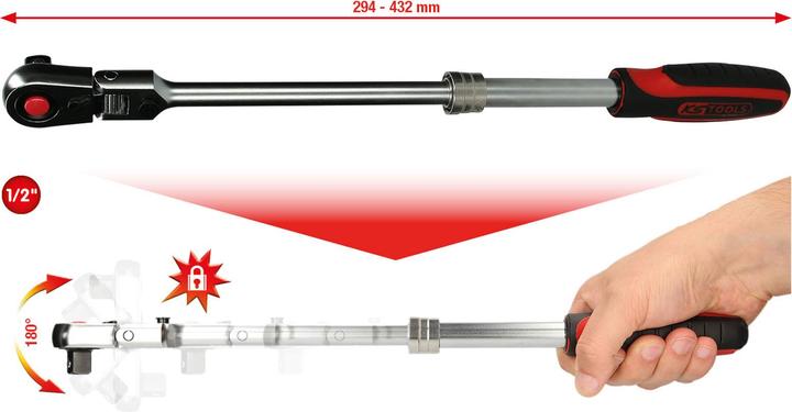 Immagine prodotto KS Tools 1/2 Cricchetto reversibile a snodo telescopico SlimPOWER, 72 denti (1/2")