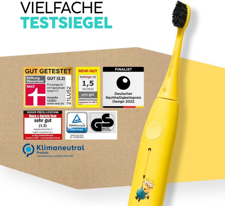 Produktbild happybrush Schallzahnbürste Minion ECO V3 (Schallzahnbürste)