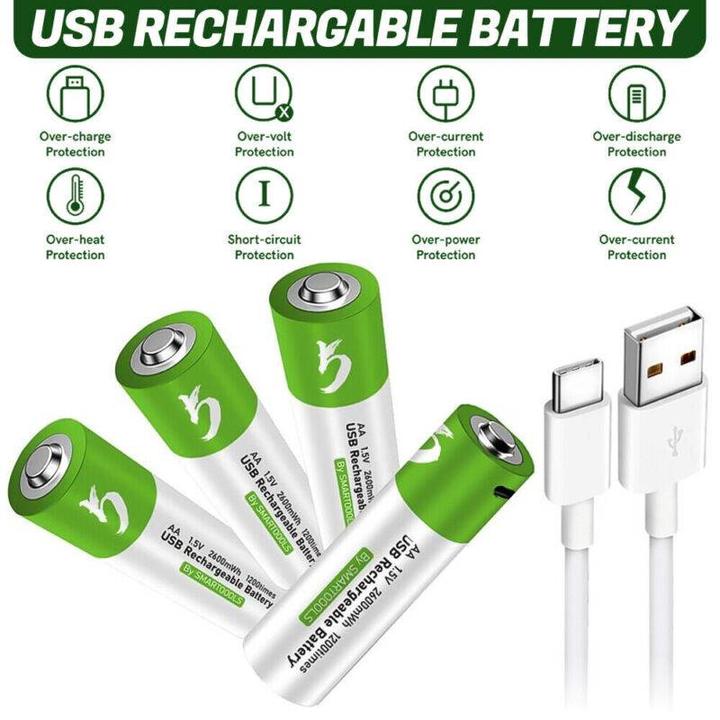 Image du produit PhoneLook Pack de 4 piles AA Lithium-Ion rechargeables en USB-C (câble inclus) (4 pcs, AA)