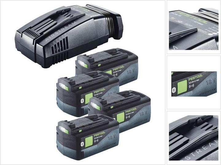 Actual product image Festool Energy Set: 4x Batteries BP 18 Li 5.0 ASI EU 5.0Ah 18V + Charger SCA 16 10.8V-18V (4x (18 V)