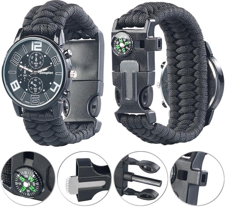 Produktbild Semptec 5in1-Armbanduhr mit Feuerstahl, Kompass & Notfallpfeife (Digitaluhr)