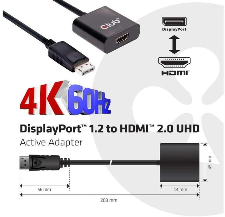 Produktbild Club 3D Adapterkabel DP 1.2 auf HDMI 2.0 (HDMI, 21 cm)