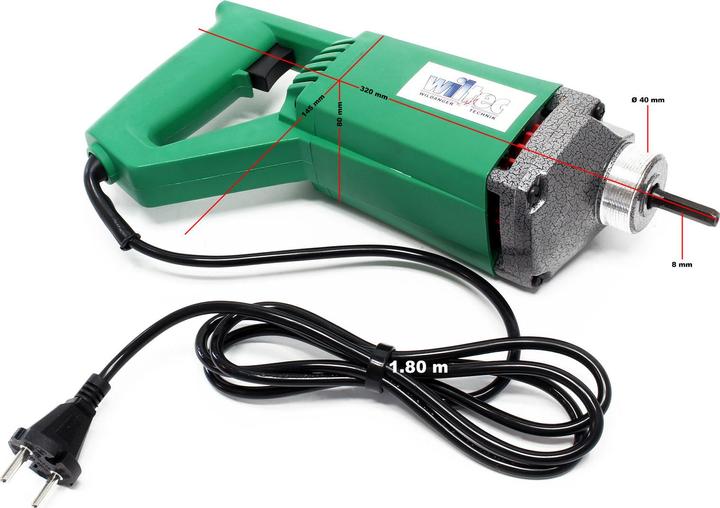 Immagine prodotto Wiltec Vibratore elettrico portatile per calcestruzzo da 580 W con bottiglia di poker vibrante da 200 cm