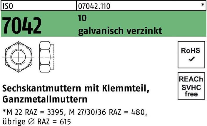 Productafbeelding Zeskantmoer ISO 7042 w.spanstuk M 36 10 gegalvaniseerd (M36)