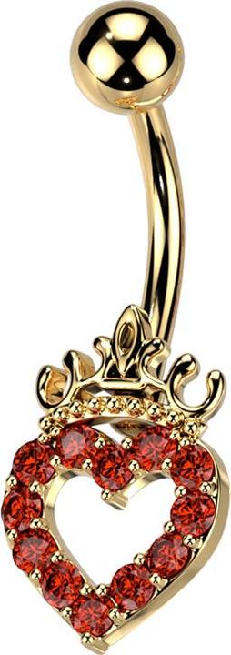 Produktbild Star Piercing Banane vergoldet mit Kugel Herz und Krone Kristalle rot (Messing, Chirurgenstahl 316L)