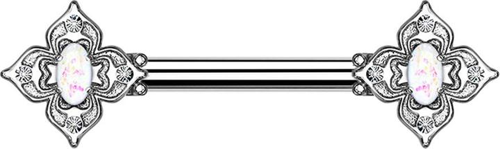 Actual product image Star Piercing Barbell silber Blumenquadrat filigran mit Opal weiss (Surgical steel 316L, Brass)