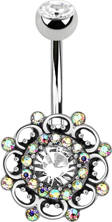 Produktbild Star Piercing Banane silber mit Kugel Kristall silber Vintage Wirbel (Chirurgenstahl 316L, Messing)