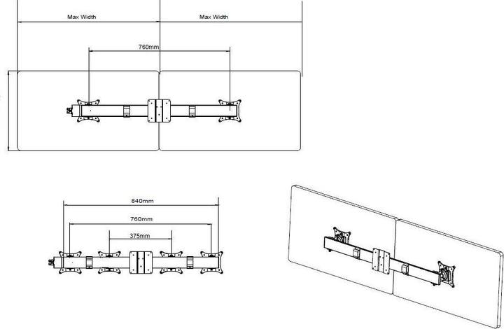 Actual product image Multibrackets Table mount Gas Lift Arm + Duo Crossbar (Table, 32")