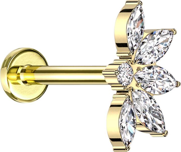 Actual product image Star Piercing Micro labret internal thread gold-plated half lotus flower gold-plated crystals silver (without brass, Titanium G23)