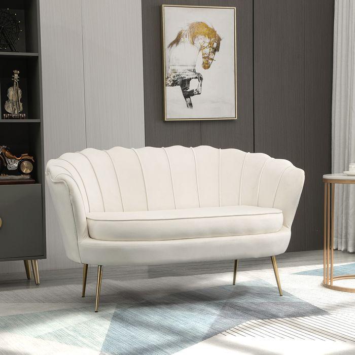 Produktbild Swisshandel24 2-Sitzer Sofa Couch, Polstersofa Samt, bis 150 kg, Creme
