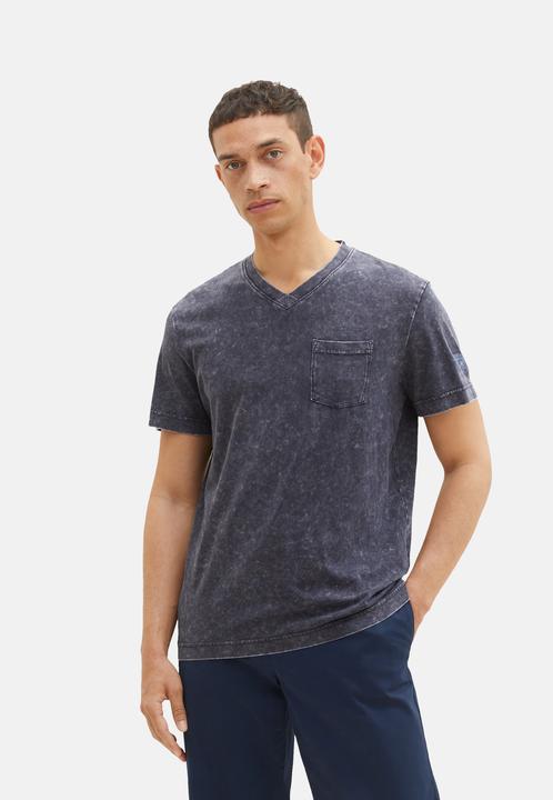 Image du produit Tom Tailor T-Shirt Kurzarmshirt mit V-Ausschnitt, ausgewaschener Optik und Brusttasche (M)