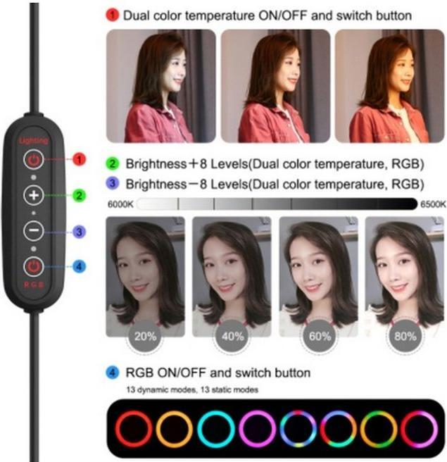 Actual product image Puluz 10.2" RGBWW 168 Marquee LED Ring Light & 165cm Tripod (Ring light)