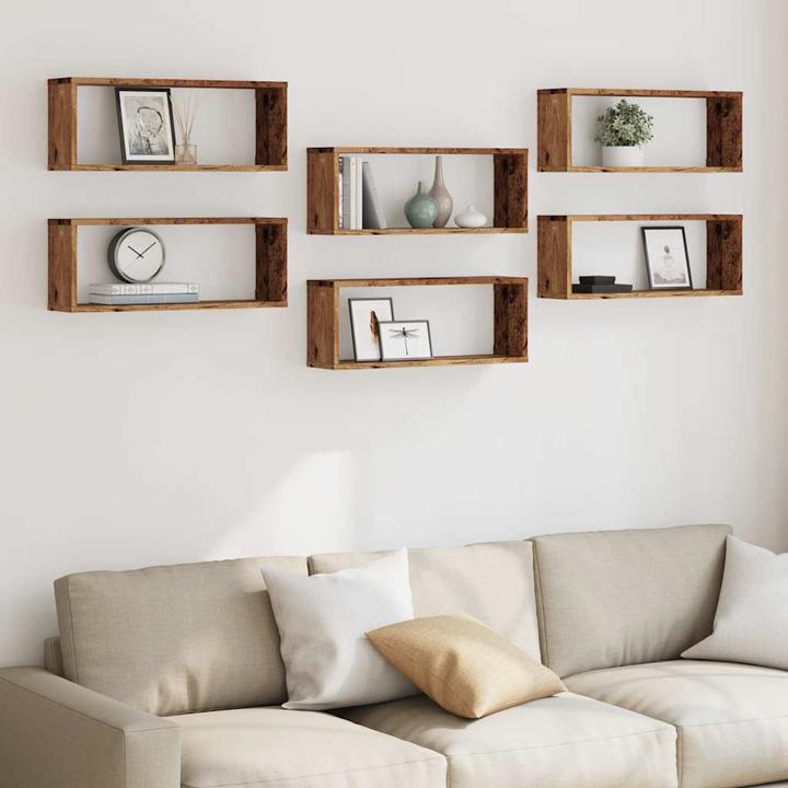 Produktbild VidaXL Wandregal Hängeregal Regalwürfel Cube Lounge CD Regal 6Stk. Altholz-Optik (60 x 15 x 23 cm)