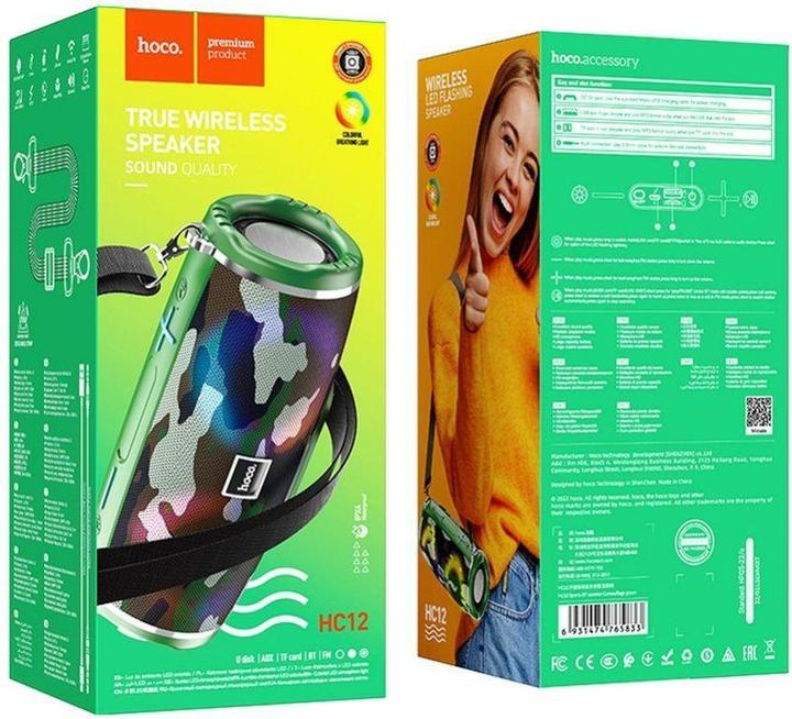 Image du produit Hoco - Wireless Speaker Sports (HC12) - Bluetooth 5.0, Shoulder Strap, 10W - Camouflage Green (2 h, Fonctionnement sur secteur)