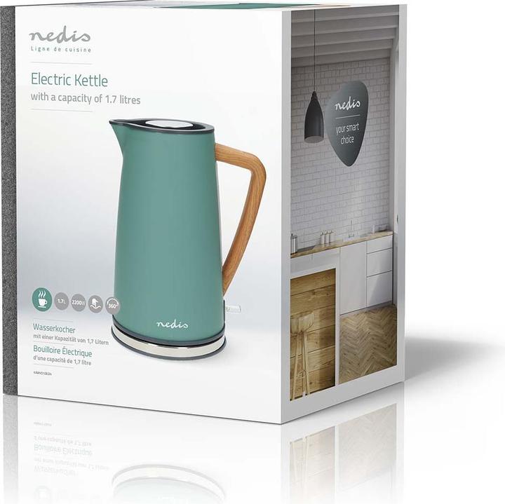 Produktbild Nedis Wasserkocher | 1.7 l | Soft-Touch | Grün | Um 360 Grad drehbar | Verdecktes Heizelement | Stri (1.70 l)