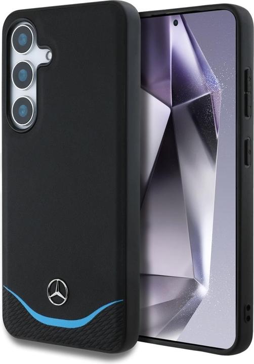 Actual product image Mercedes Leather Contrasted Blue Horizontal Curve MagSafe Case for Samsung Galaxy S25 - Black (Samsung Galaxy S25)