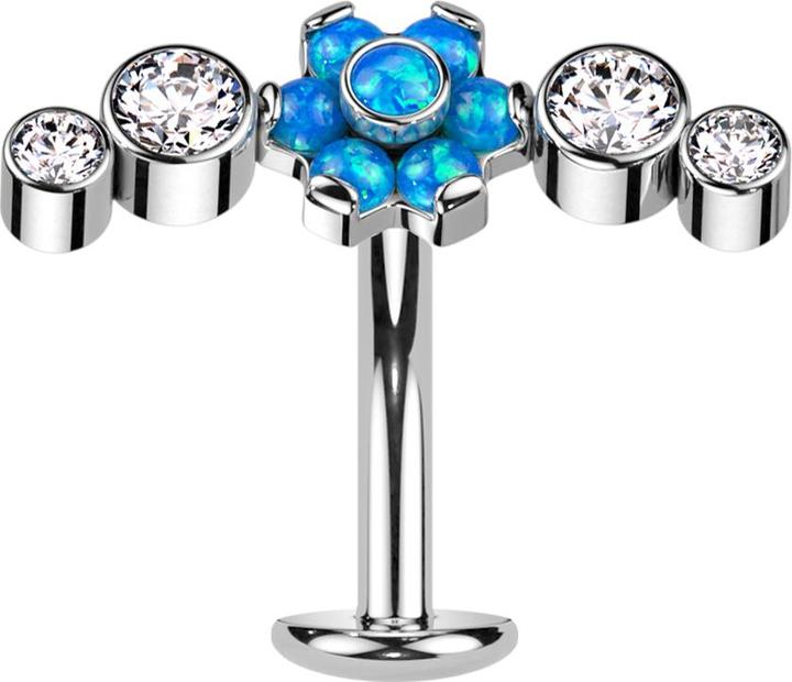 Produktbild Star Piercing Threadless Labret-Stab Banane silber Blume Opale blau gefasst vier Kristalle