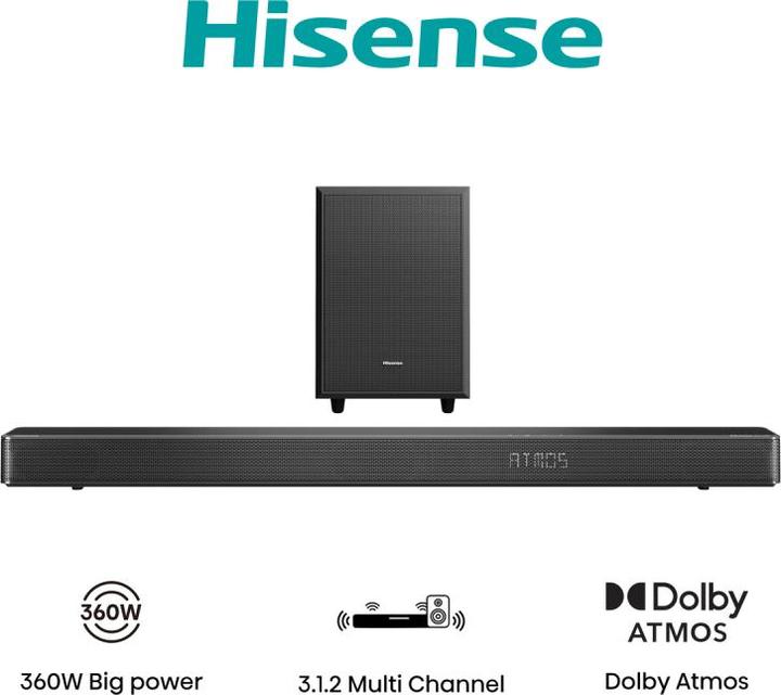 Immagine prodotto Hisense AX3120G altoparlante soundbar Nero 3.1.2 canali 360 W (360 W, 3.1.2 Canale)