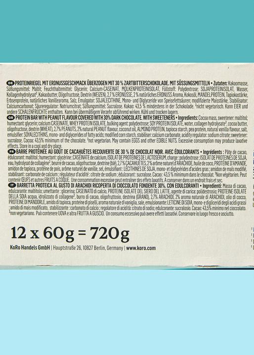 Nutritional values and ingredients KoRo Crispy Protein Bar (Peanuts, Chocolate, 1 pcs., 720 g)