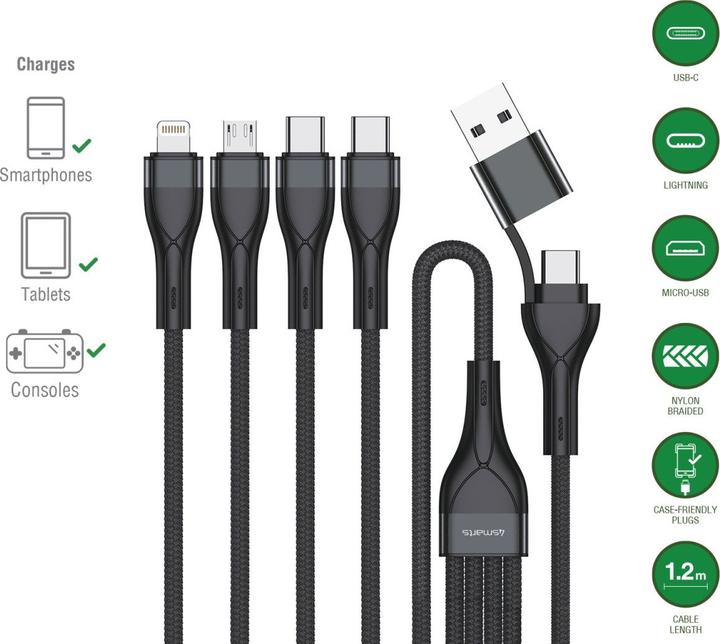 Productafbeelding 4smarts Multi oplaadkabel 4in2 (1.20 m, USB 2.0)