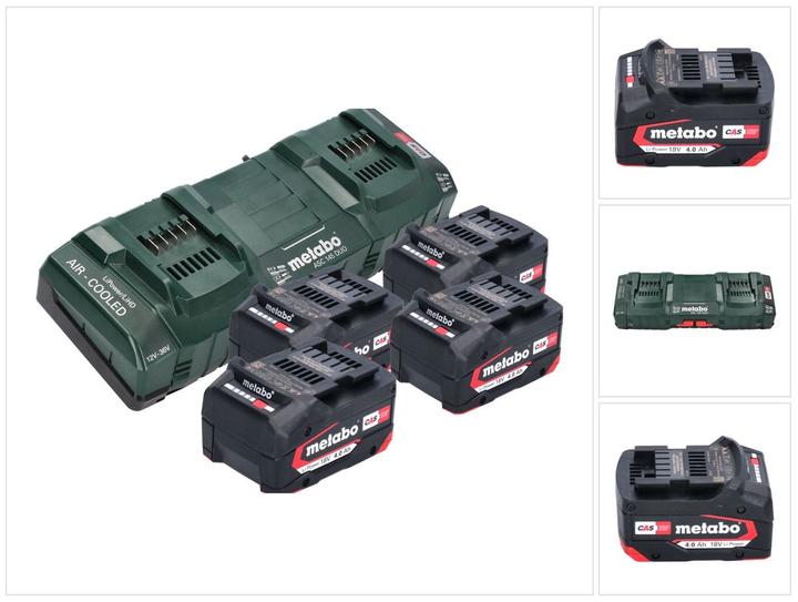 Metabo Basic set 4x Li-Power battery pack 18 V 4.0 Ah CAS Li-Ion battery ( 4x 625027000 ) + ASC 145 DUO Dop (18 V)