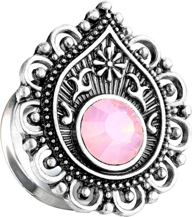 Produktbild Star Piercing Flared Plug filigraner Tropfen mit Opal Stein pink (Messing, Chirurgenstahl 316L)