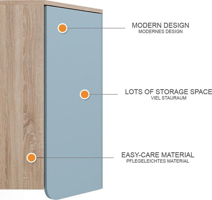Produktbild Vicco Badschrank Karen, Blau-Grau/Sonoma, 50 x 75 cm mit Tür und offenen Fächern