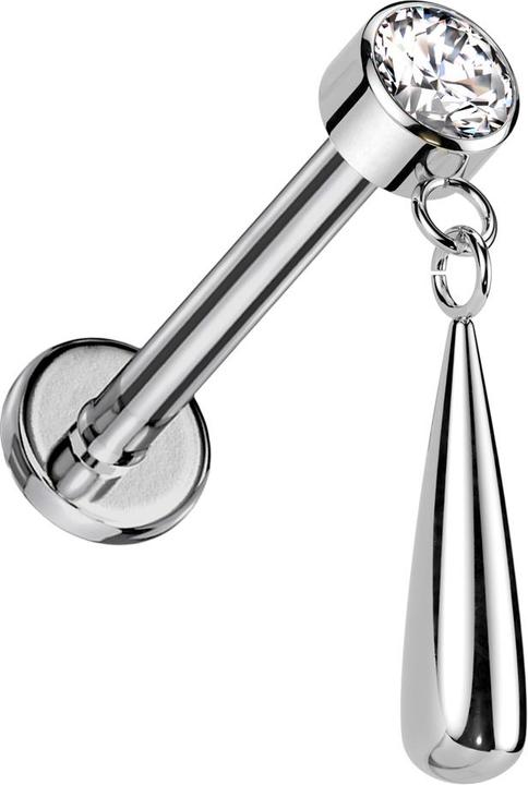 Produktbild Star Piercing Micro Labret Innengewinde silber Zylinder silber Kristall silber Anhänger Tropfen silber (ohne Messing, Titan G23)