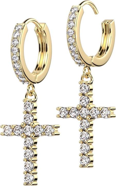 Immagine prodotto Star Piercing Orecchino a cerniera con cristalli placcati in oro e argento con ciondolo a croce (Acciaio chirurgico 316L, Ottone)