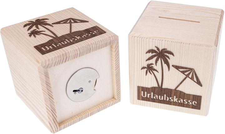 Image du produit La Mia! Tirelire en forme de cube en épicéa avec motif Caisse de vacances