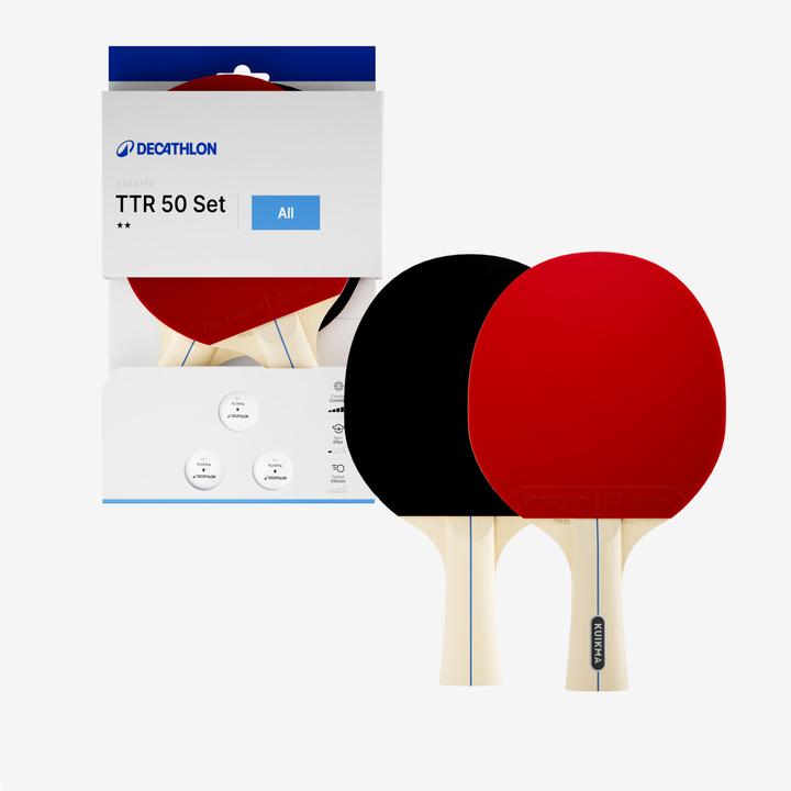 Produktbild Kuikma Set mit zwei vielseitigen Freizeit-Tischtennisschlägern TTR 50 2* und Bälle