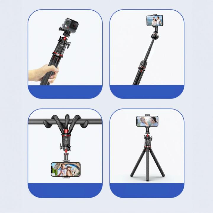 Produktbild Tech-Protect L07S Bluetooth selfie stick with flexible tripod up to 54cm and 360 head - black
