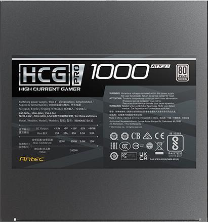 Produktbild Antec Netzteil HCG 1000 PRO P EC ATX3.1 Modular 80+ Platin retail (1000 W)