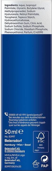 Nährwerte und Zutaten NIVEA Anti-Age Hyaluron Hydro Gesichtsgel (50 ml, Gesichtsgel)