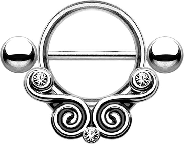 Produktbild Star Piercing Barbell mit Wirbel und Kristall silber (ohne Messing, Chirurgenstahl 316L)