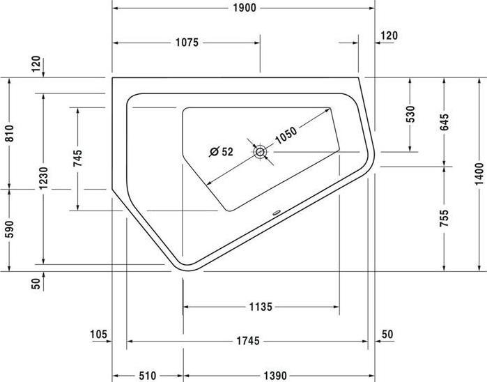 Produktbild Duravit Badewanne 5 PAIOVA Ecke links, 1900x1400mm weiss (267 l, 190 cm, 140 cm)