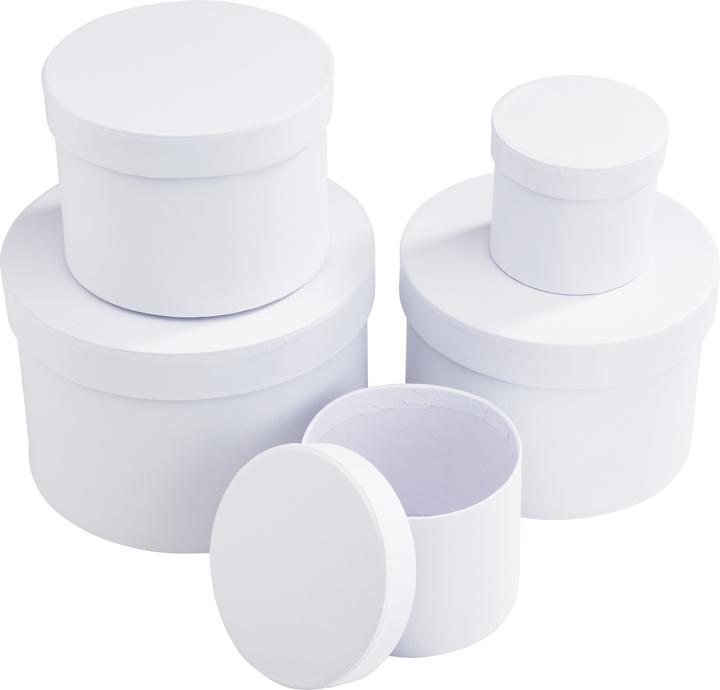 Actual product image VBS Boxes "Round", set of 5, cardboard, white, approx. Ø 14.5, H 10 cm to Ø 6.5 cm, H 6 cm