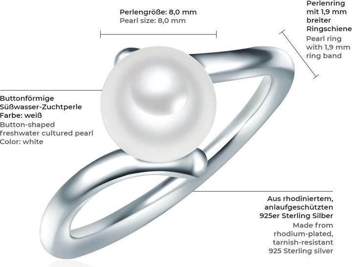 Produktbild Valero Pearls Damen Sterling Silber Süsswasser-Zuchtperle Silber - 11336 (64, 925 Silber)