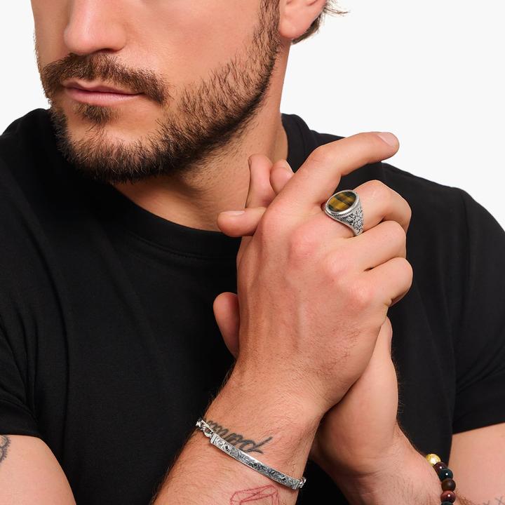 Immagine prodotto Thomas Sabo Anello con firma in argento con occhio di tigre blu-oro annerito (62, 925 Argento)