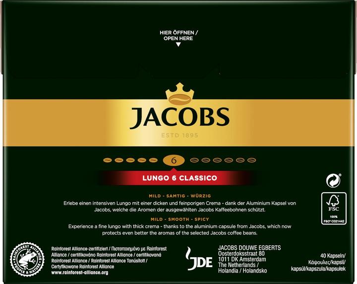 Image du produit Jacobs Capsules de café Lungo 6 Classico 5 x 40 pièces (1 x Port.)