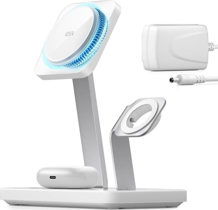 Actual product image ESR Wireless Charger with CryoBoost, 3in1 Magsafe, White (15 W)