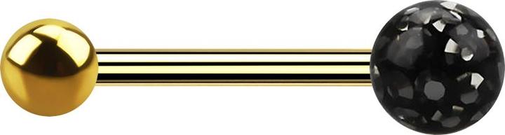 Produktbild Star Piercing Barbell vergoldet mit Kugel und Kristallkugel schwarz Epoxy Schutzschicht (Titan G23, ohne Messing)