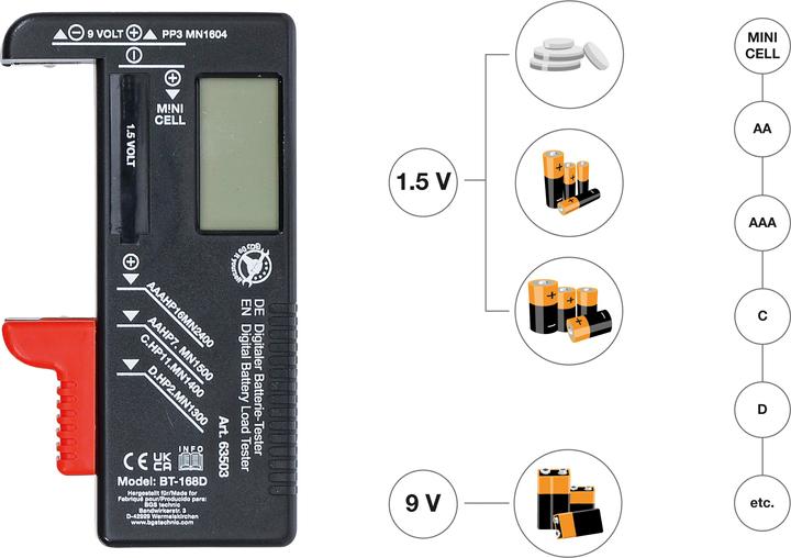 Produktbild BGS Digitaler Batterie-Tester | 1,5 V / 9 V