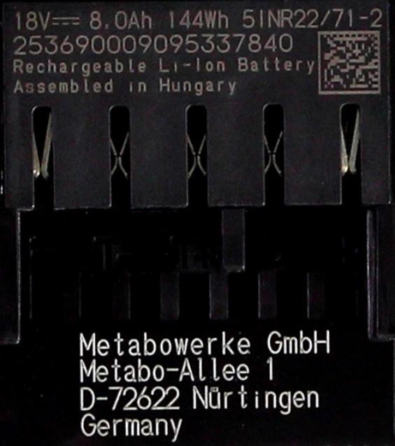 Immagine prodotto Metabo Set base batteria 18V con 1x batteria LiHD 8.0Ah ( 625369000 ) + caricatore ASC 145 ( 627378000 ) (18 V)