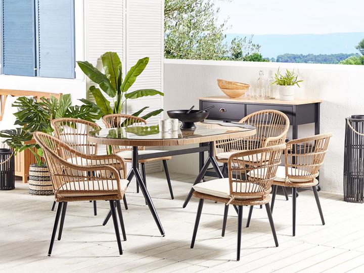 Produktbild Beliani Gartenmöbel Set Rattan natürlich 6-Sitzer Auflagen beige ALIANO II (159 cm)